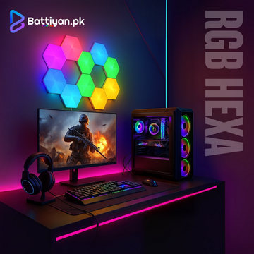 RGB Hexa by Battiyan | 10 Pcs Smart Hexagon Wall Lights (13 LEDs Each) | 6-Way USB Joints | WiFi Tuya App, Alexa & Google Control | Modular RGB Panels Pakistan