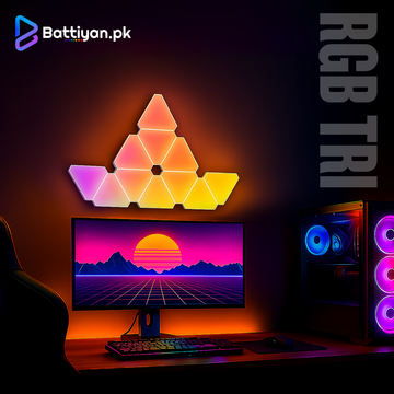 RGB Tri by Battiyan | 10 Pcs Smart Triangle Wall Lights (25 LEDs Each) | 6-Way USB Joints | WiFi Tuya App, Alexa & Google Home Control | Modular RGB Panels Pakistan