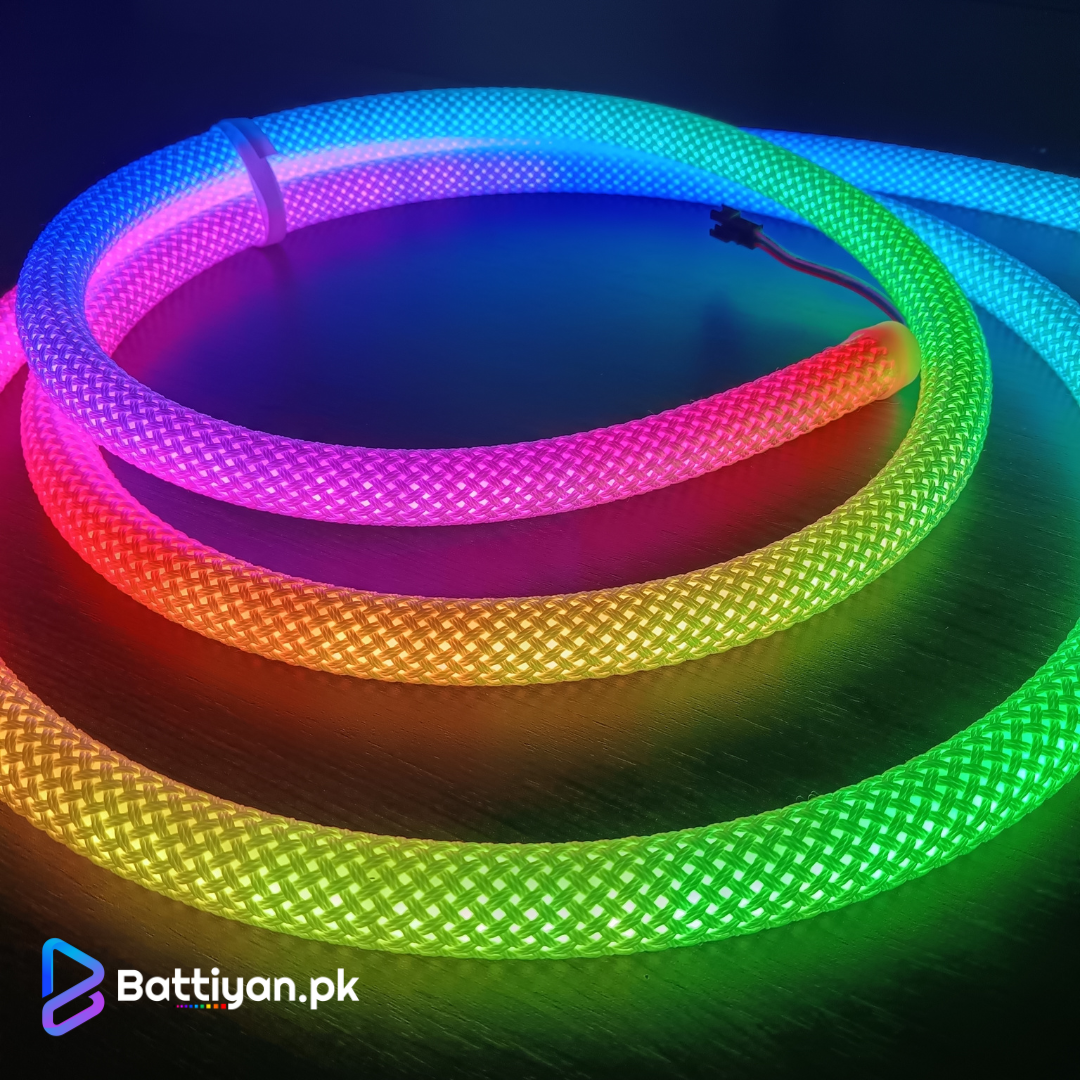RGB Rope by Battiyan | 5M 360° Glow LED Rope Light | Fabric Covered | Smart App Controlled Neon Rope Pakistan